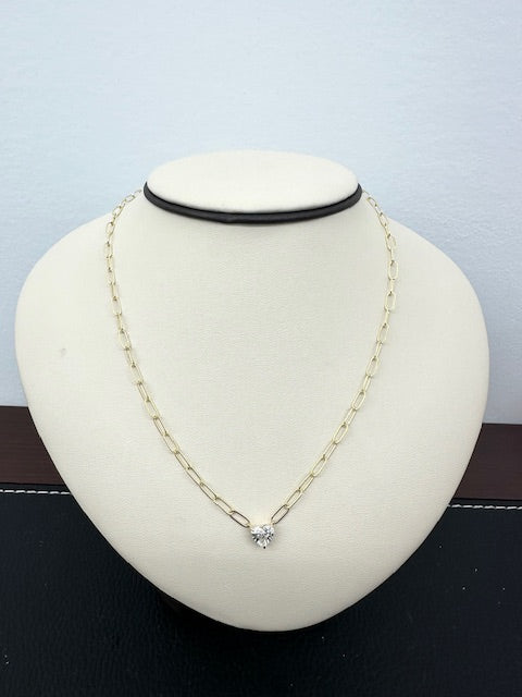 Heart shape Lab diamond solitaire paper clip necklace