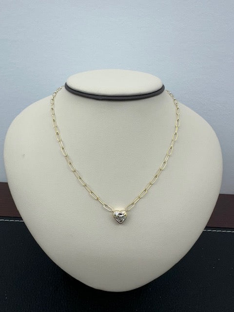 Heart shape Lab diamond solitaire paper clip necklace