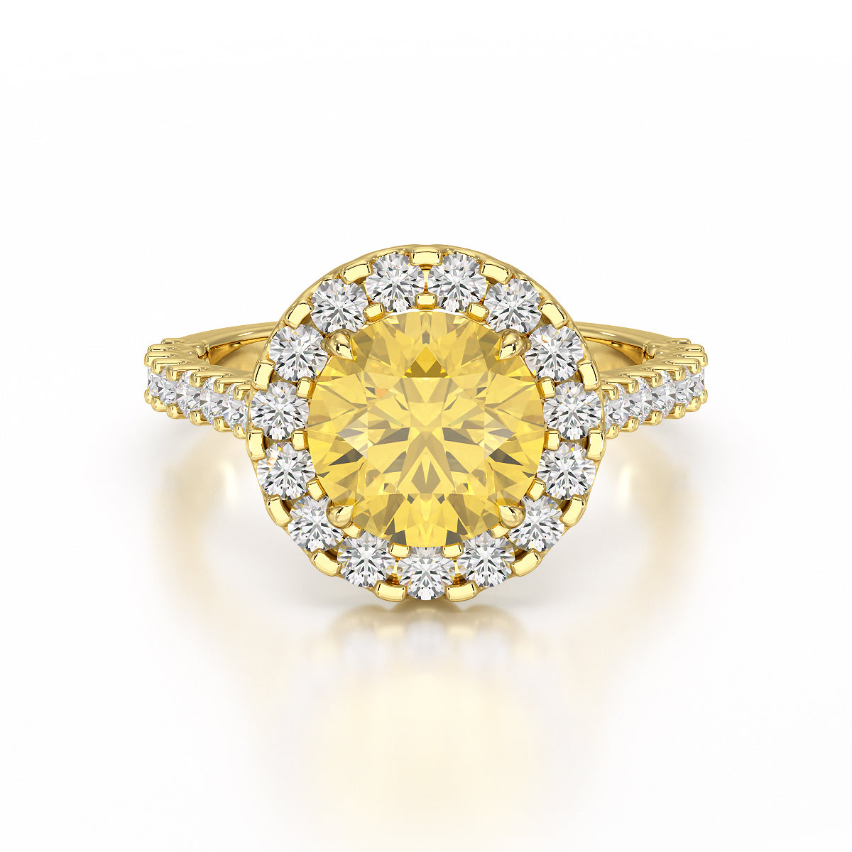 Halo Pave Engagement Ring Yellow Round Center TR001B