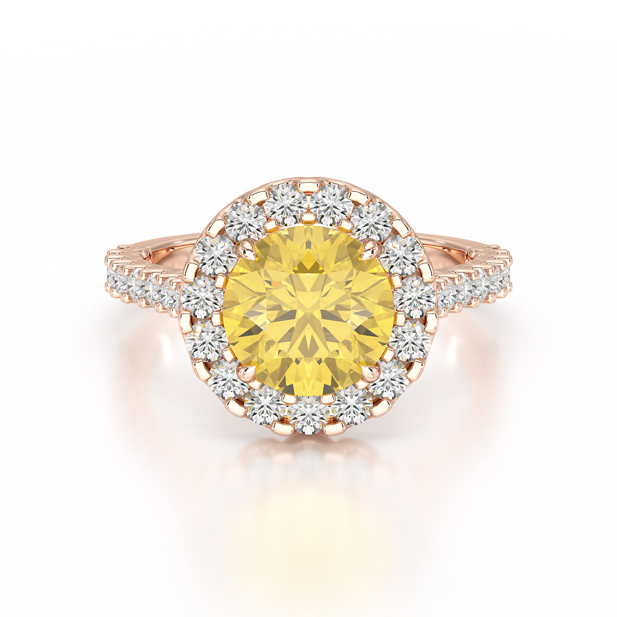 Halo Pave Engagement Ring Yellow Round Center TR001B