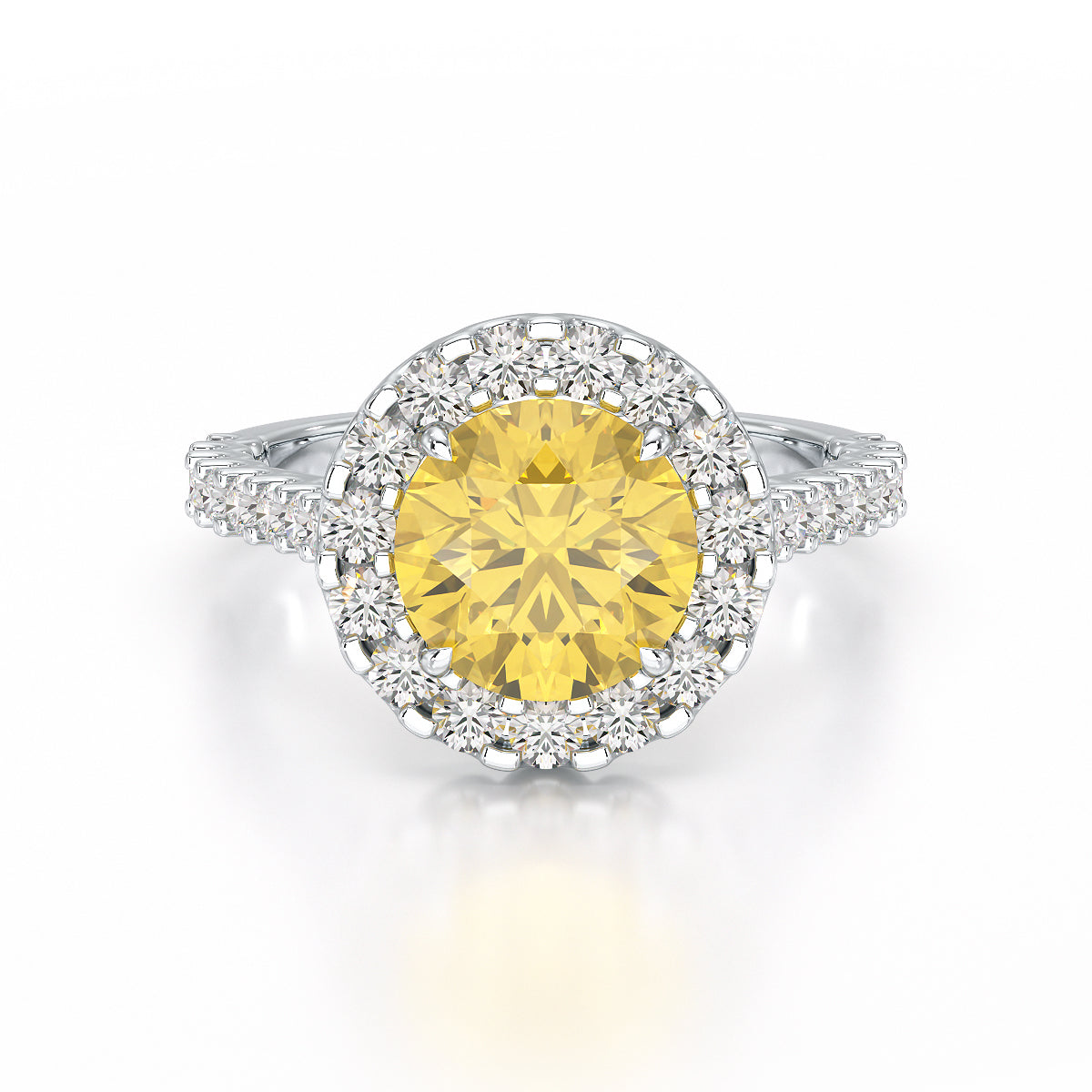 Halo Pave Engagement Ring Yellow Round Center TR001B