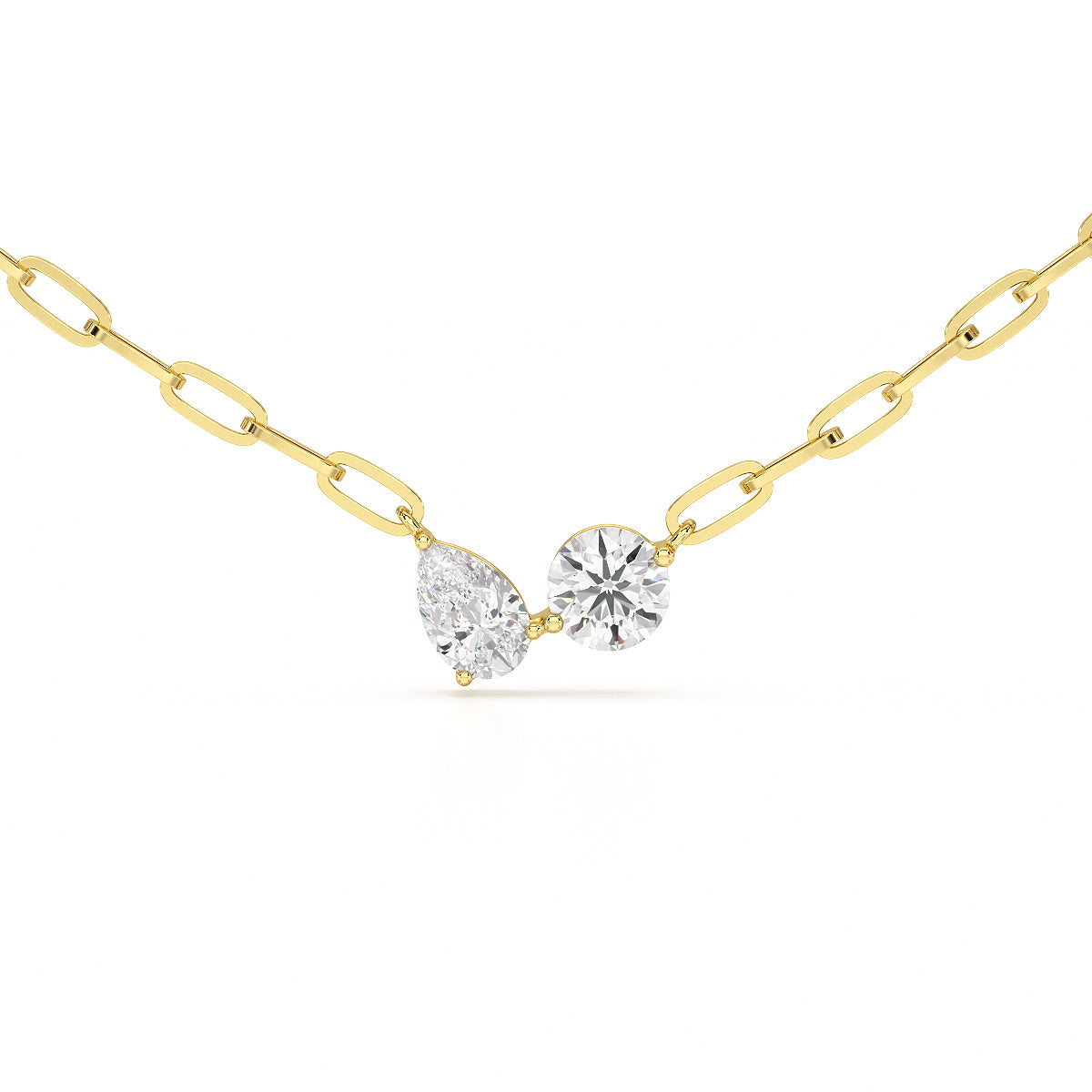 Paperclip Necklace with Pear & Round Pendant - TR079