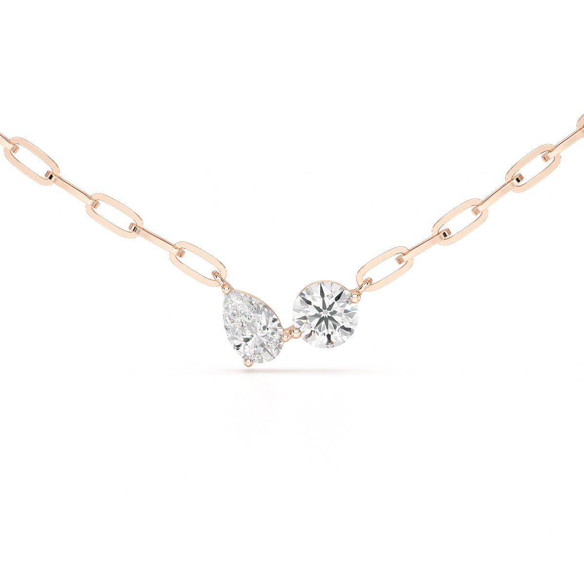 Paperclip Necklace with Pear & Round Pendant - TR079