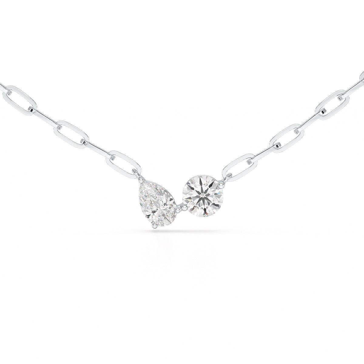 Paperclip Necklace with Pear & Round Pendant - TR079