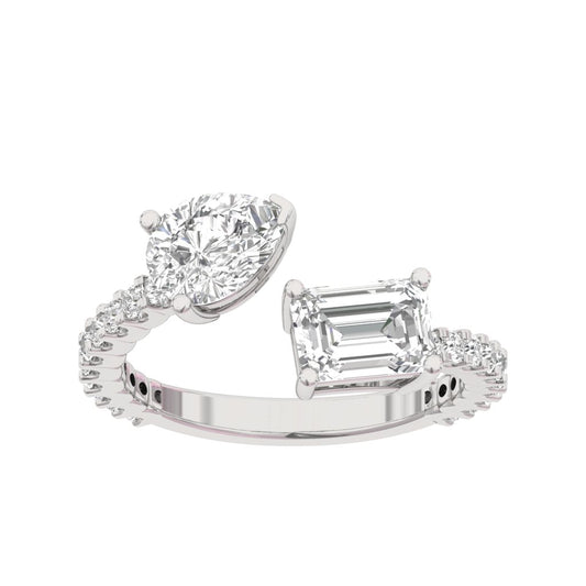 Pear and Emerald Two Stone Ring