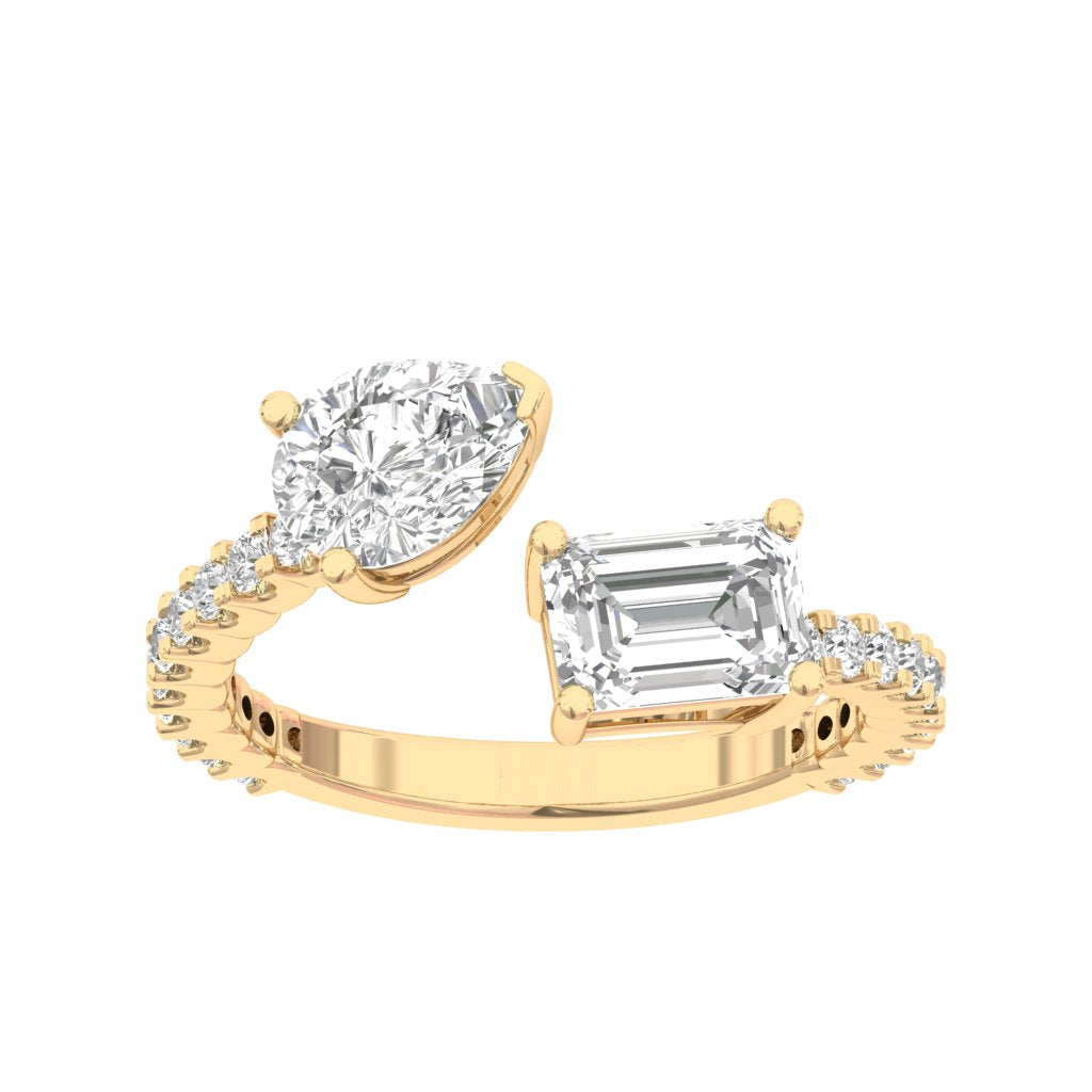 Pear and Emerald Two Stone Ring