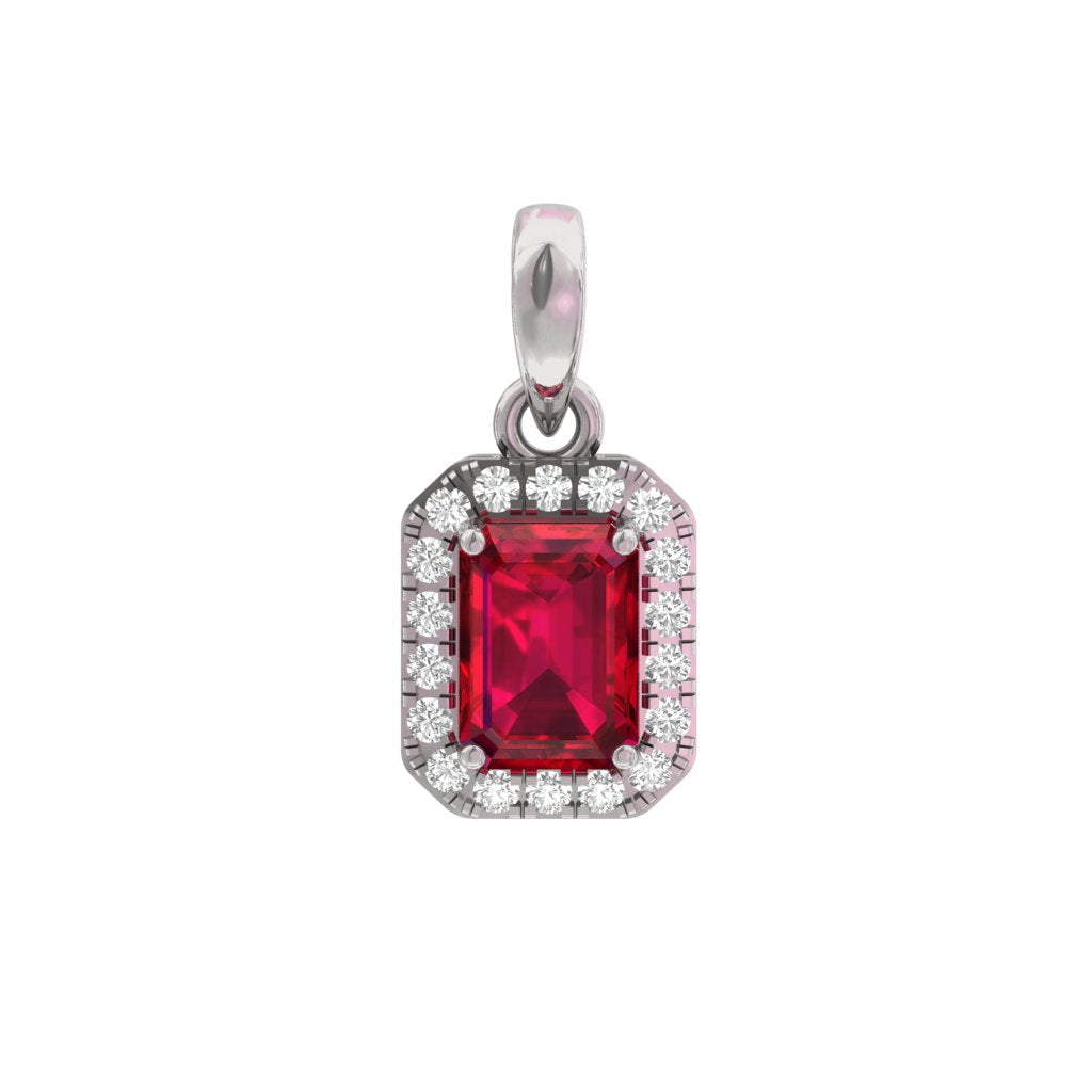 Ruby Halo Emerald Shape Pendant  TR002-PD