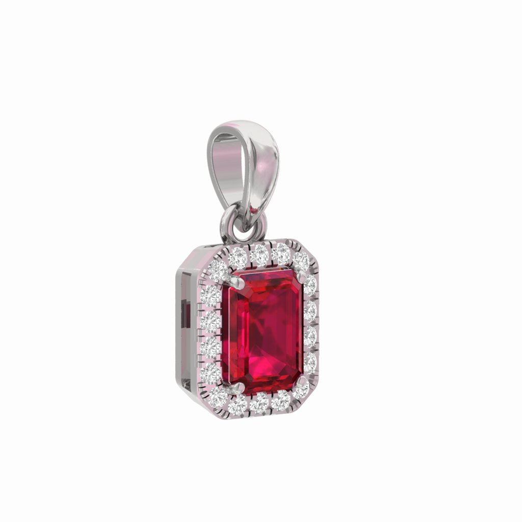 Ruby Halo Emerald Shape Pendant  TR002-PD