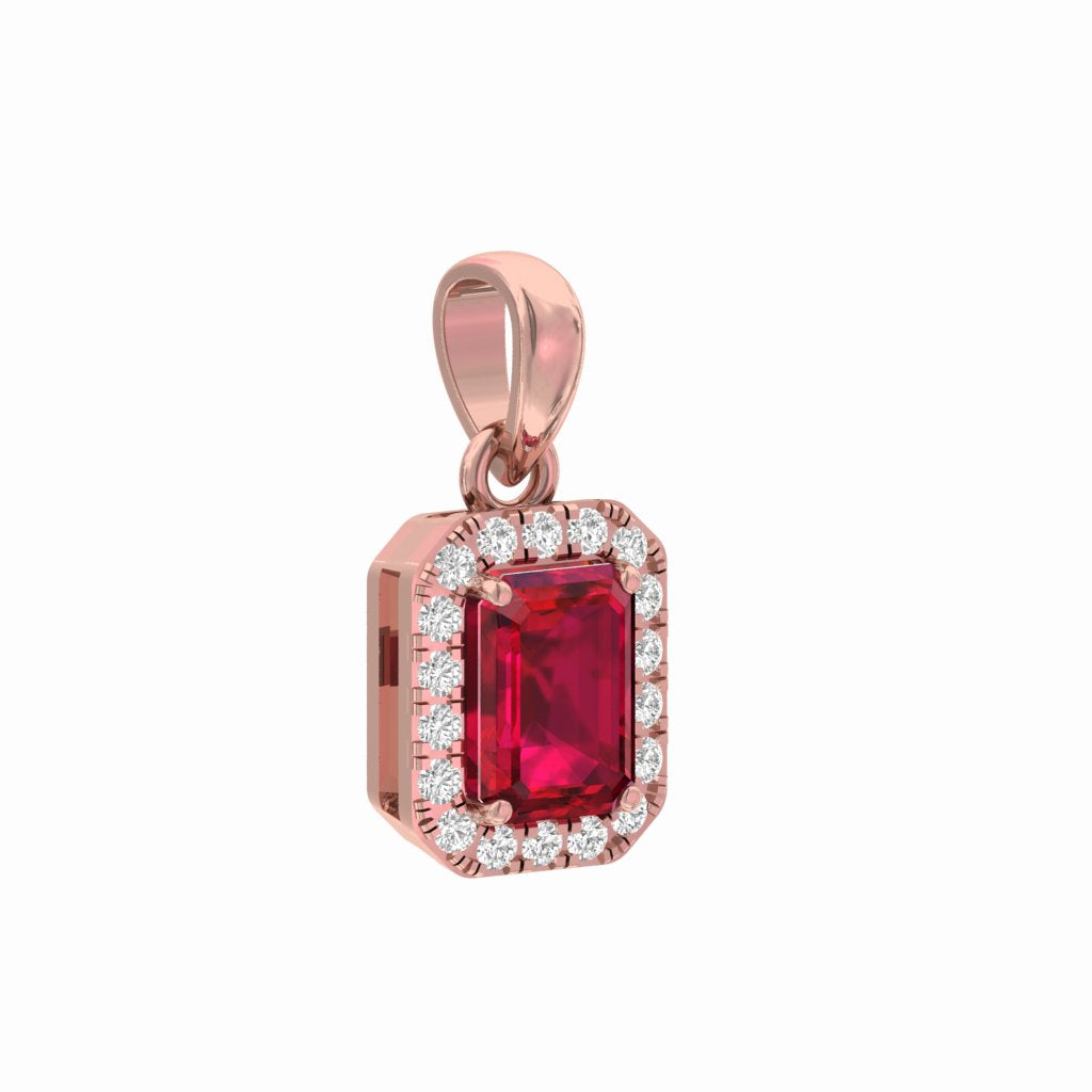 Ruby Halo Emerald Shape Pendant  TR002-PD