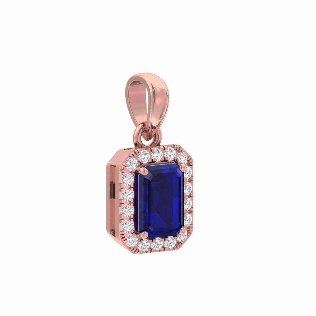 Sapphire Halo Emerald Shape Pendant  TR002-PD