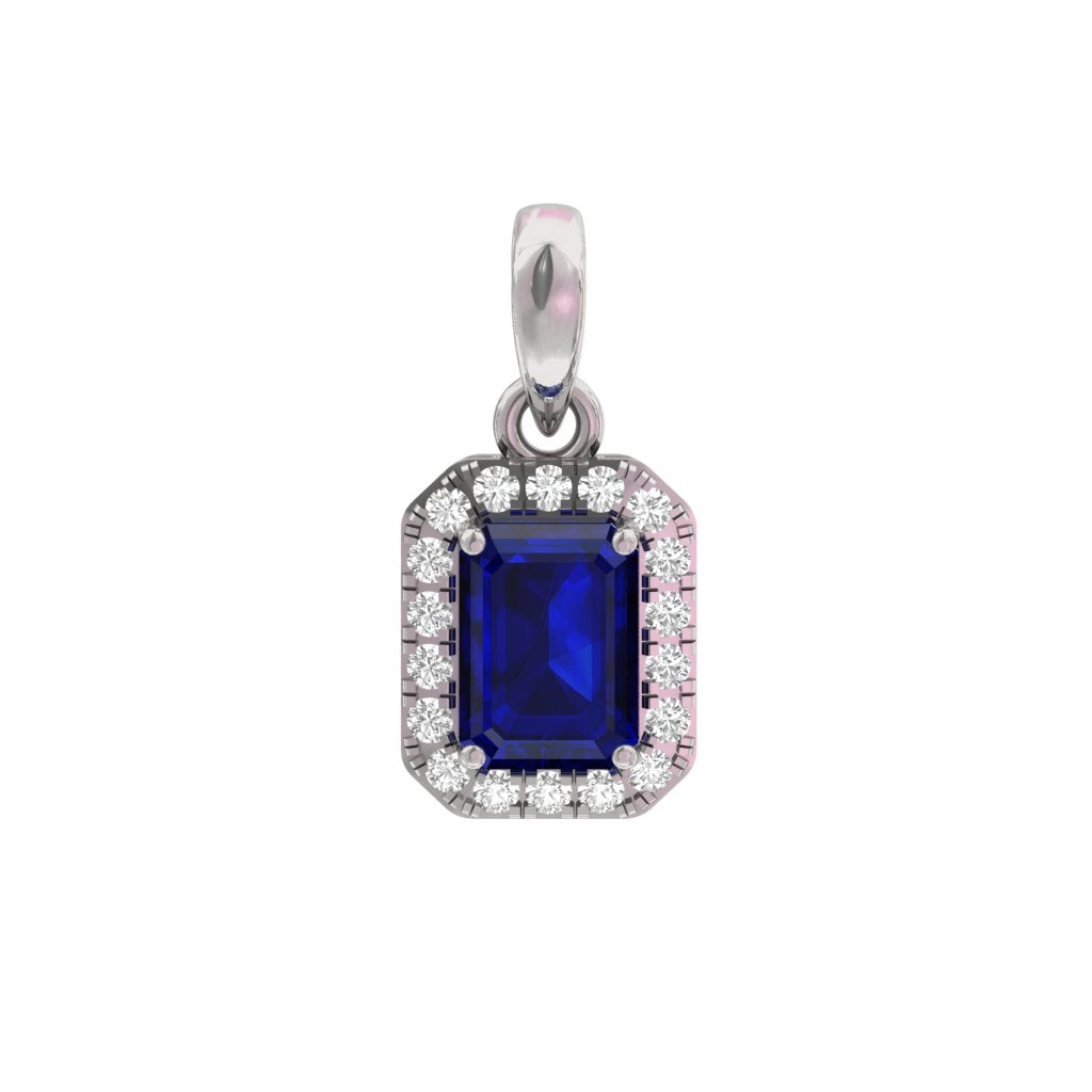 Sapphire Halo Emerald Shape Pendant  TR002-PD