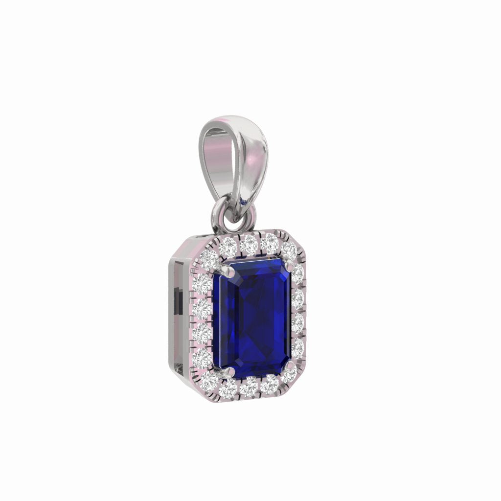 Sapphire Halo Emerald Shape Pendant  TR002-PD