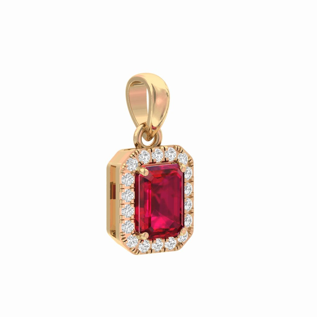 Ruby Halo Emerald Shape Pendant  TR002-PD