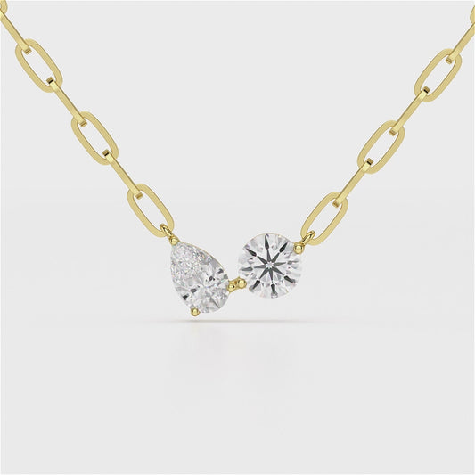 Paperclip Necklace with Pear & Round Pendant - TR079