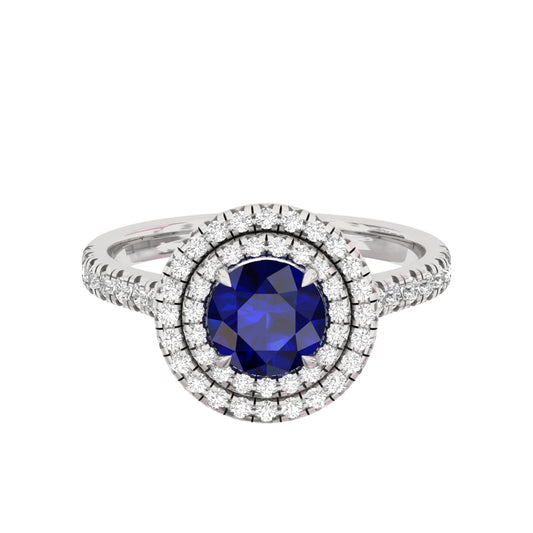 Double Halo Sapphire Ring Round TR007