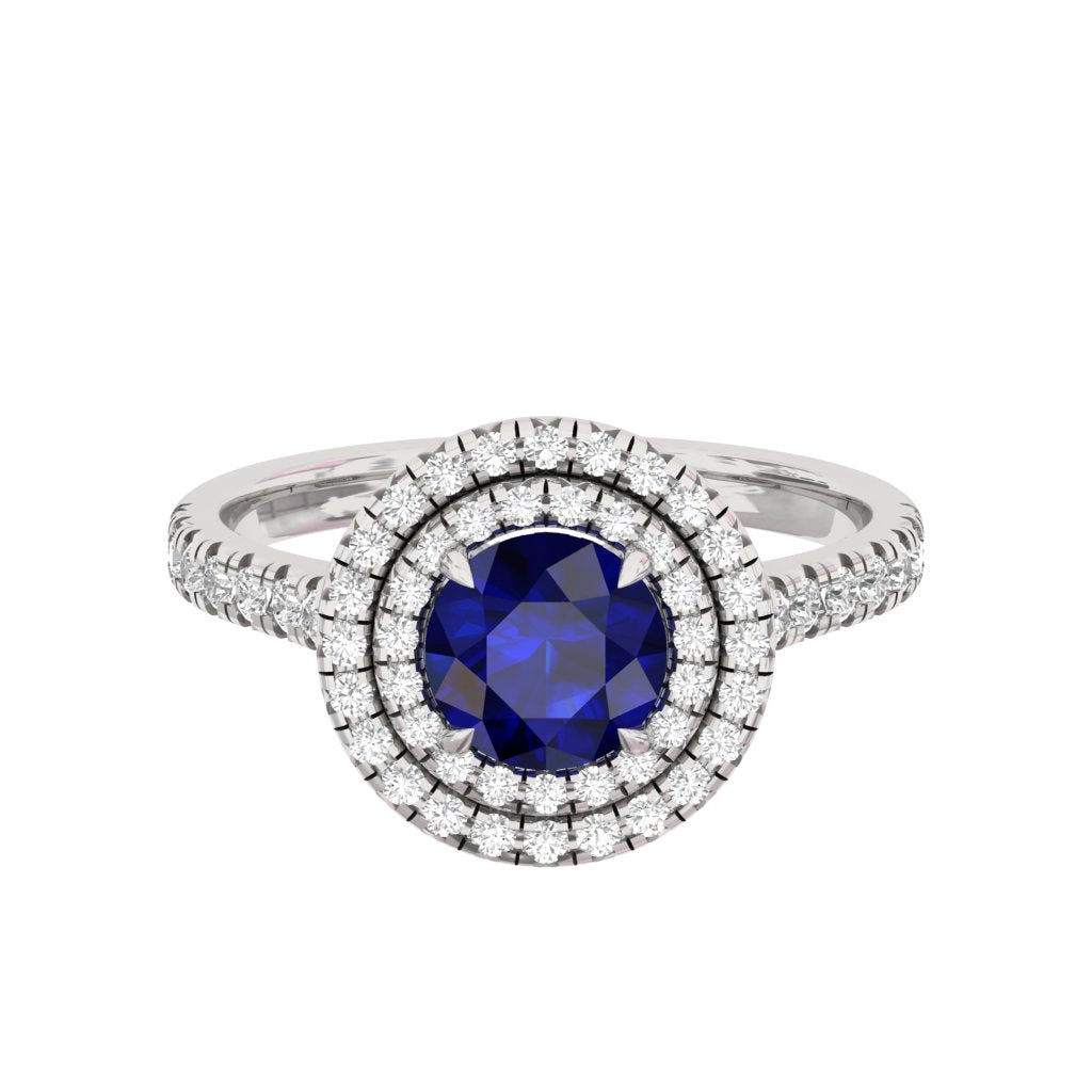 Double Halo Sapphire Ring Round TR007