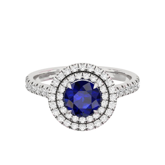 Double Halo Sapphire Ring Round TR007