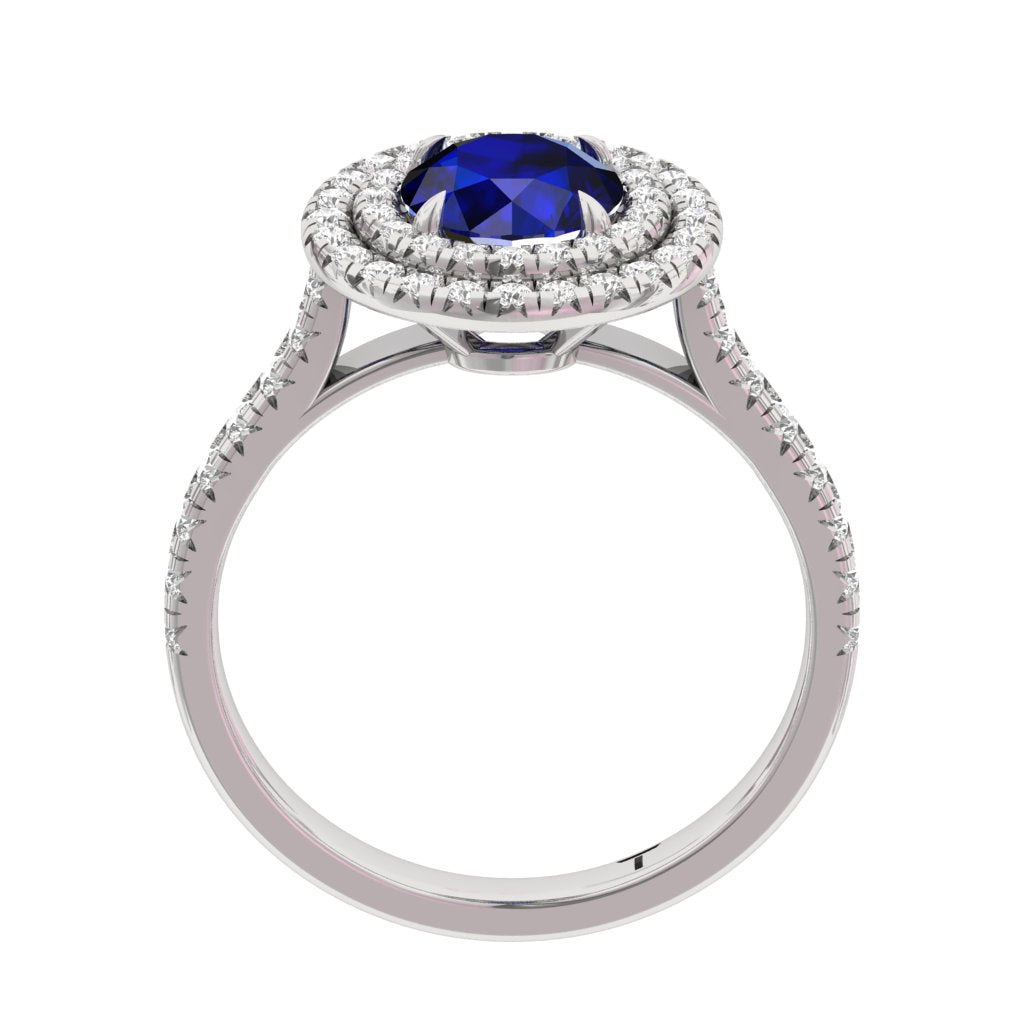 Double Halo Sapphire Ring Round TR007